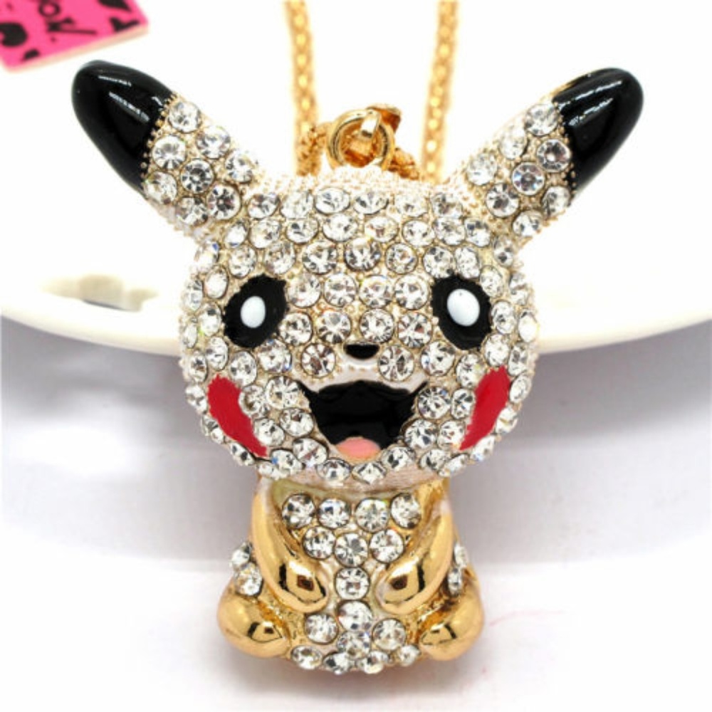 Betsey Johnson 3d Pickachu necklace rhinestone
